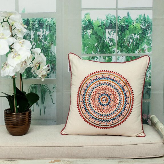 Nassau Collection Embroidered Mandala Cotton Throw Pillow - 18" - Multicolor