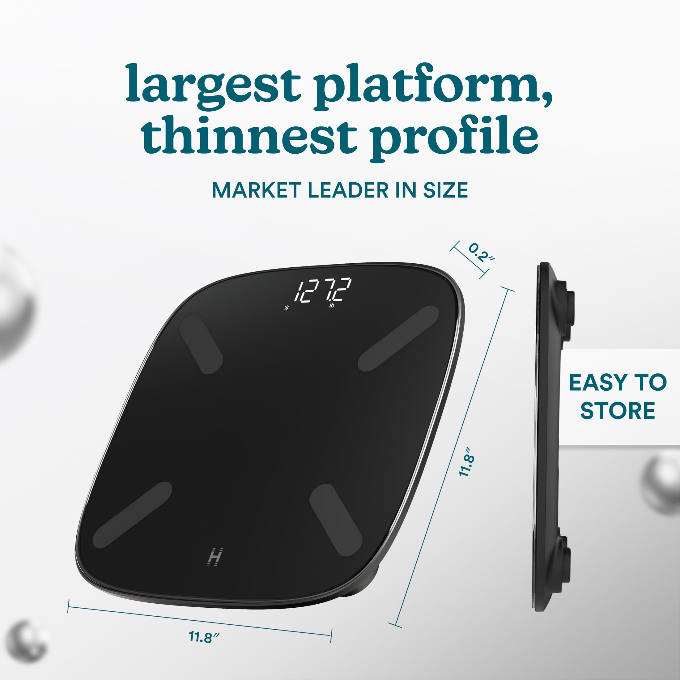 Homedics Smart Glo, Digital Bathroom Scale, Motion-Sensing Ambient Center Illumination, Sleek Tempered Glass, High-Precision Weight Measurement Up to 400 lbs, Sustainable Design, Bluetooth, Black