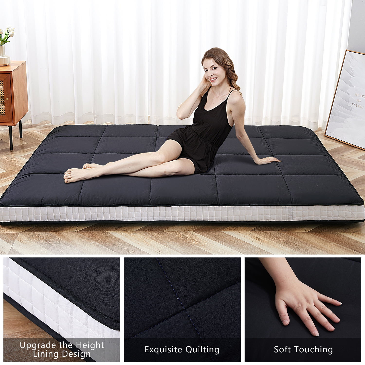 FICISOG Japanese Floor Mattress, Portable Camping Mattress Sleeping Pad, Full