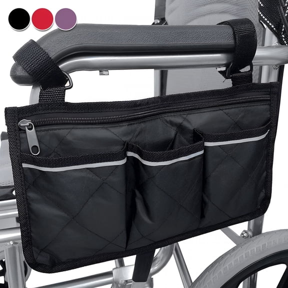 GASTROPOD Wheelchair Armrest Side Bag Walker Accessory Organizer Bag with Reflective Stripes Waterproof Storage Pouches for Any Wheelchair Mobility Scooter Walker Rollator Carry Accessories
