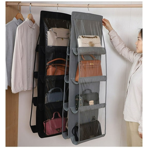 Hanging Handbag Organizer Non-woven Storage Holder PVC Purse Closet 8 Pocket Black