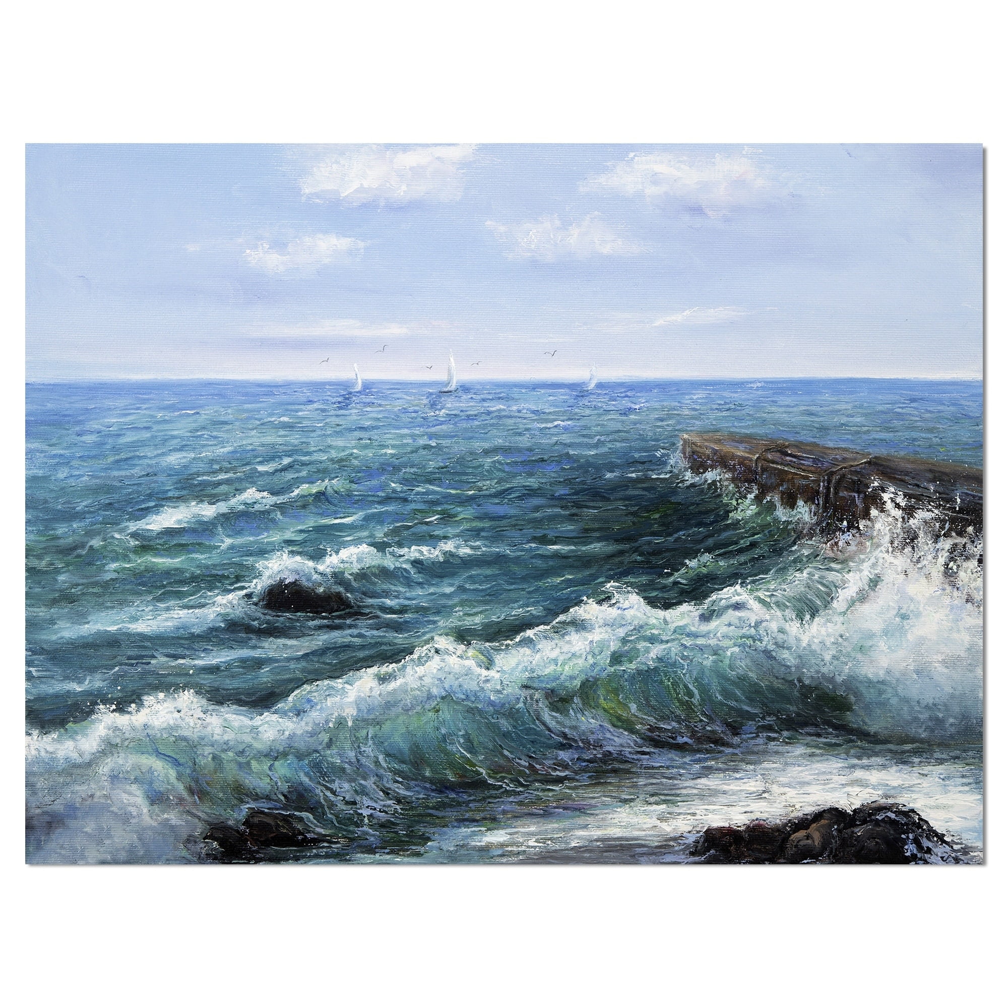 Crashing Wave Ocean Beach Scenery Nature Wall Decor Mahogany Framed Art Picture 