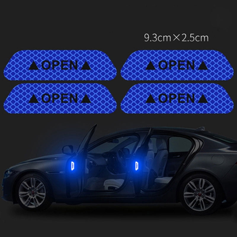 4x Super Blue Car Door Open Sticker Reflective Tape Safety Warning Decal DIY Set