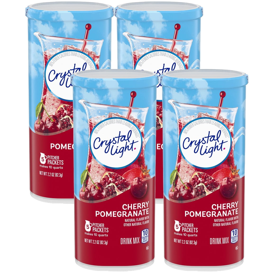 Crystal Light Cherry Pomegranate Powdered Drink Mix, Caffeine Free, 2.2 oz Can (Pack - 4)