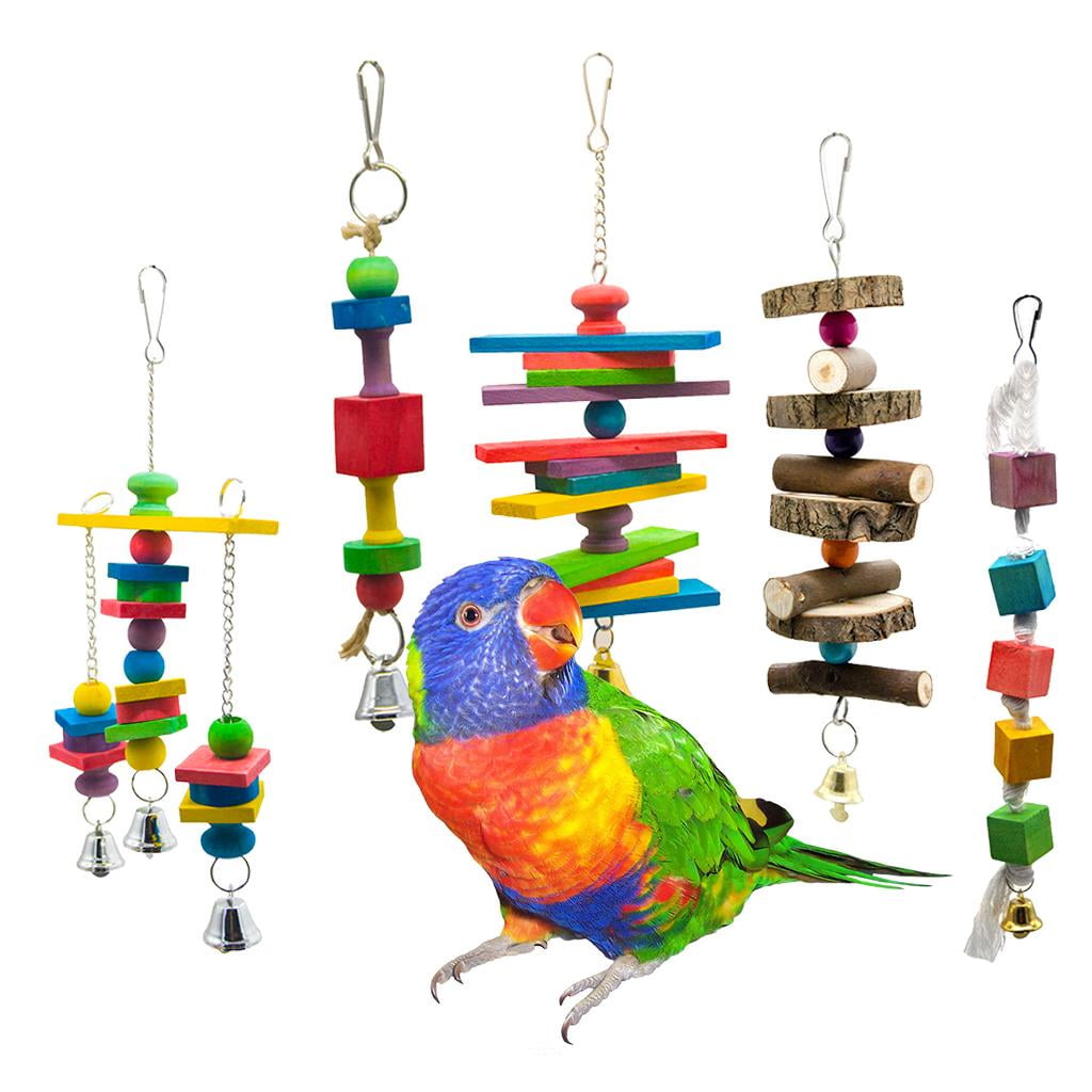 Large Parrot Toy - Multicolored Wooden Blocks Toys for Birds African Grey Cockatoos Playing Climbing Biting