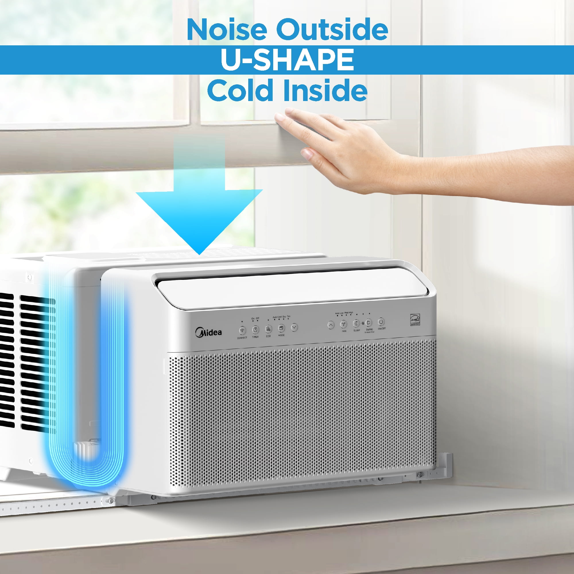 Midea 12,000 BTU Smart Inverter U-Shaped Window Air Conditioner, 35% Energy Savings, Quiet, Up to 550 Sq. ft., MAW12V1QWT, New