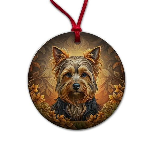 Yorkshire Terrier Yorkie Dog Art Nouveau Christmas Tree Holiday Round Ceramic Ornament