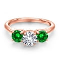 thumbnail image 3 of Gem Stone King 18K Rose Gold Plated Silver White Created Sapphire and Green Created Emerald Engagement Ring for Women | 2.68 Cttw | Round 6MM | Gemstone September Birthstone | Size 6, 3 of 6