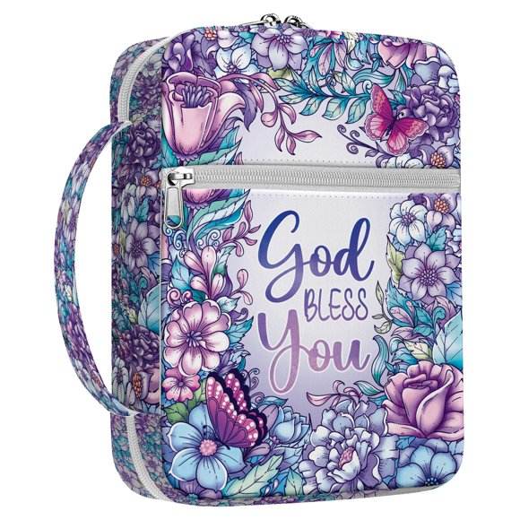 Funda para biblia MYSMOR, diseño floral, con asa y bolsillos