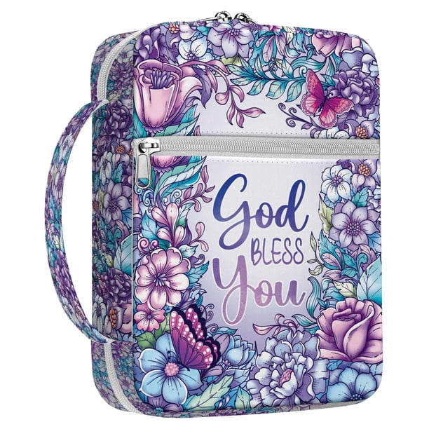 Funda para biblia MYSMOR, diseño floral, con asa y bolsillos