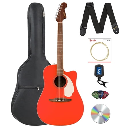 Fender California Standard Redondo CE Acoustic-Electric Guitar - Fiesta Red Bundle with Gig Bag Tuner Strap Strings Picks and Austin Bazaar Instructional DVD