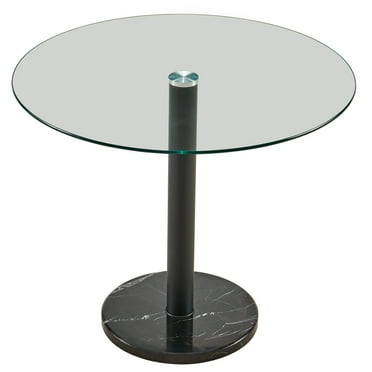 RICOMM Modern Round Kitchen Table Coffee Table with Glass Top and Black Marble Chassis,Round Dining Table for 4, Easy to Assemble and CleanRound Dining Table