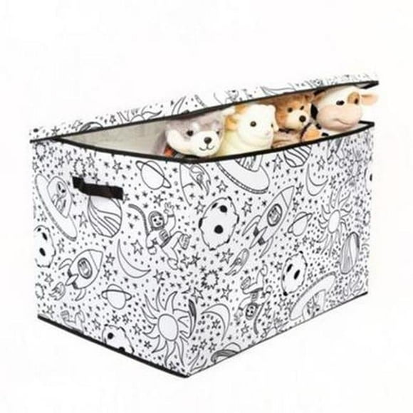 Baum 21A350SE Kids Coloring Lidded Trunk Storage Bin with Removable Divider & Includes Washable Markers, Space Print - Large - Pack of 4