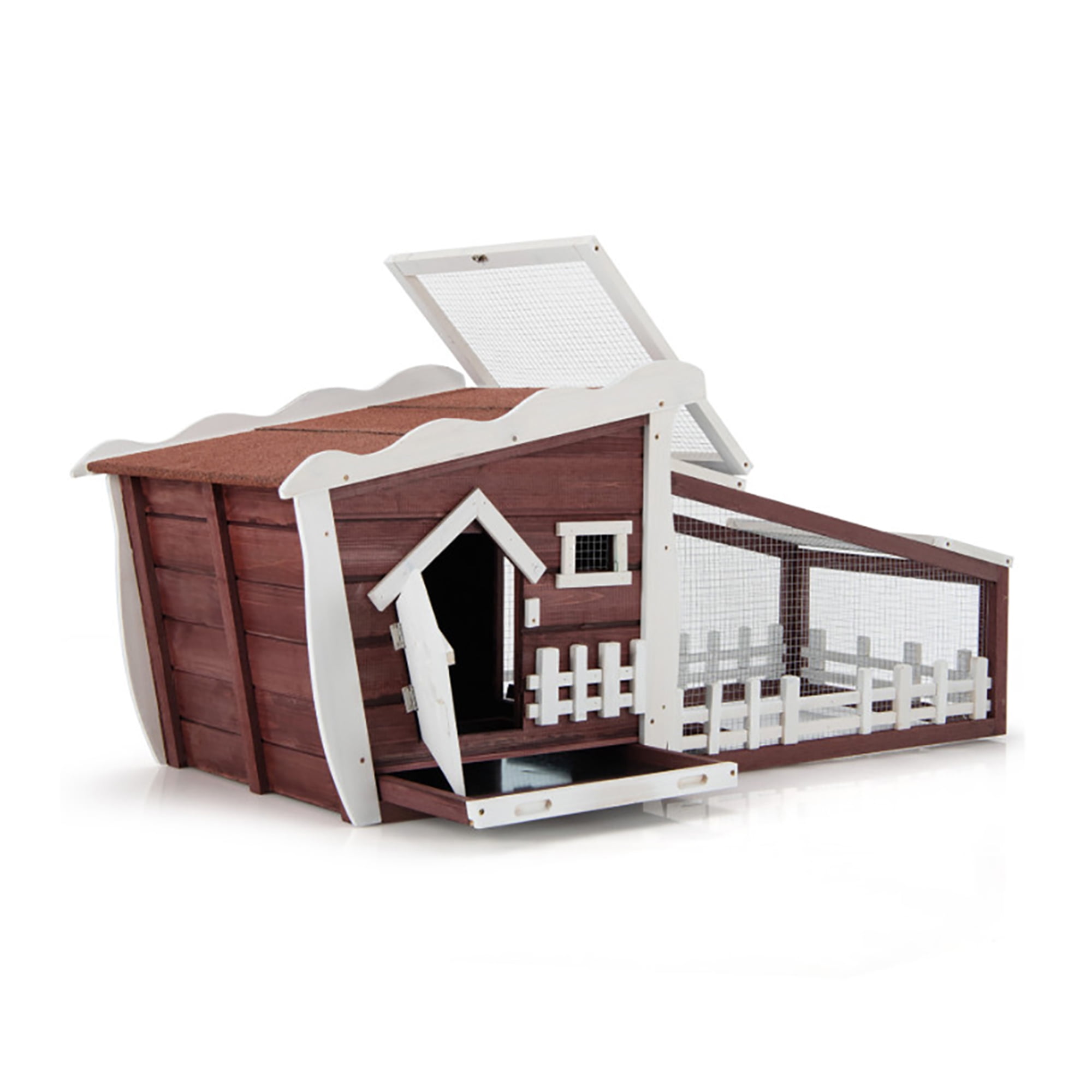 Kadyn 62" Outdoor Rabbit Hutch, Wood Chicken Coops with Pull Out Tray, Pet Cages for Small Animals, Red