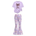 thumbnail image 5 of Bjutir Girls Outfit Set Bowtie Print Short Sleeve Crew Neck Shirt With Pants Set Summer Lightweight Toddler Kids Girls Outfit Size 11-12 Years Light Purple, 5 of 5