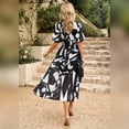 thumbnail image 3 of IDOPIP Womens Summer Short Sleeve V Neck Wrap Maxi Dress Casual Boho Floral Wedding Guest Dresses, 3 of 7