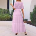 thumbnail image 4 of HXWCHs Robe d'Extérieur Femme Fluide Col en V Ceinture à Nouer Robe d'Été Décontractée Confortable Plage Évasée Maxi pour Printemps Rose m, 4 of 7