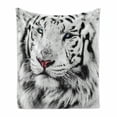 thumbnail image 1 of Safari Soft Flannel Fleece Blanket, White Tiger Wintertime Rare Animal Portrait Eyes Calm Noble Beast Photography, Cozy Plush for Indoor and Outdoor Use, 60" x 80", Grey Black White, by Ambesonne, 1 of 5
