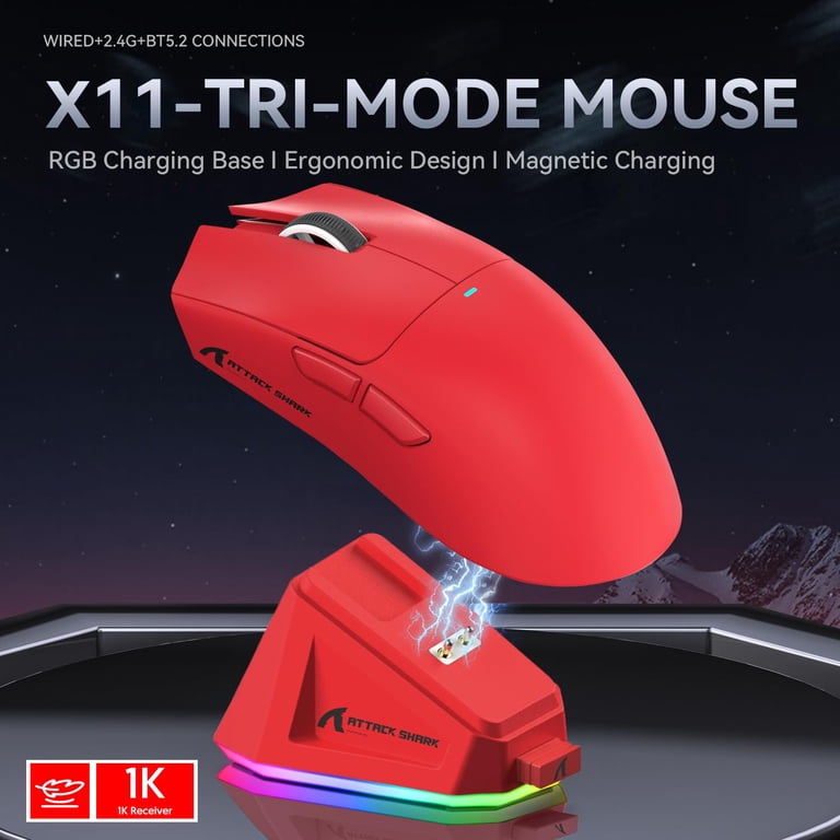 ATTACK SHARK X11 Gaming Mouse with Magnetic Charging Dock, PixArt
