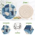 thumbnail image 4 of Yayeee 6 PCS Drink Coasters with Holder Set Woven Absorbent Round Tabletop Hot Pad, Blue Pattern, 4 of 7