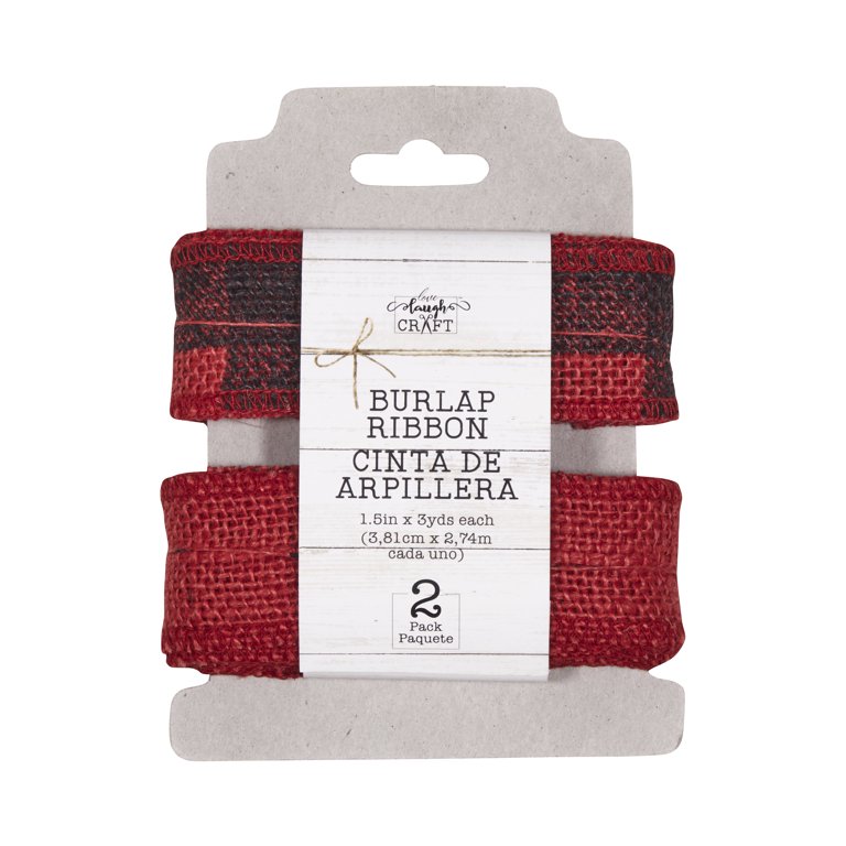 Red belt with ❤️live?love♥️laugh ribbon. 1.5” wide x 39.5” and super adjustable Love, Laugh, Craft Burlap Ribbon Set, 1.5 main image 4