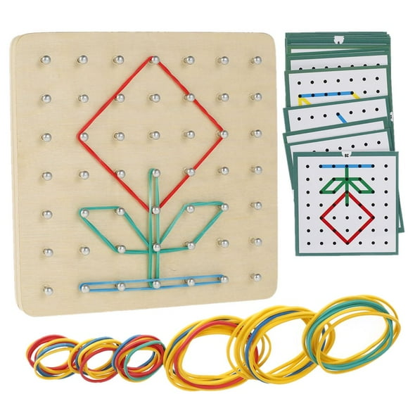 YOPTOP Wooden Geoboard Graphical Educational Mathematics Material with Rubber Tie and Cards Create Pattern Shape for Boys Girls Aged 3 Preschool Kids Mathematical Manipulative Material