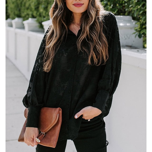 Camisa de manga larga con solapa, blusa de manga larga Blusa de manga larga con solapa para mujer Camisa de manga larga de moda diseñada para profesionales