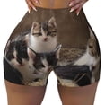 thumbnail image 2 of Haiem Cat Family No Front Seam Biker Shorts for Women Yoga Workout Gym Bike Shorts with Tummy Control Moisture-Wicking-Large, 2 of 9