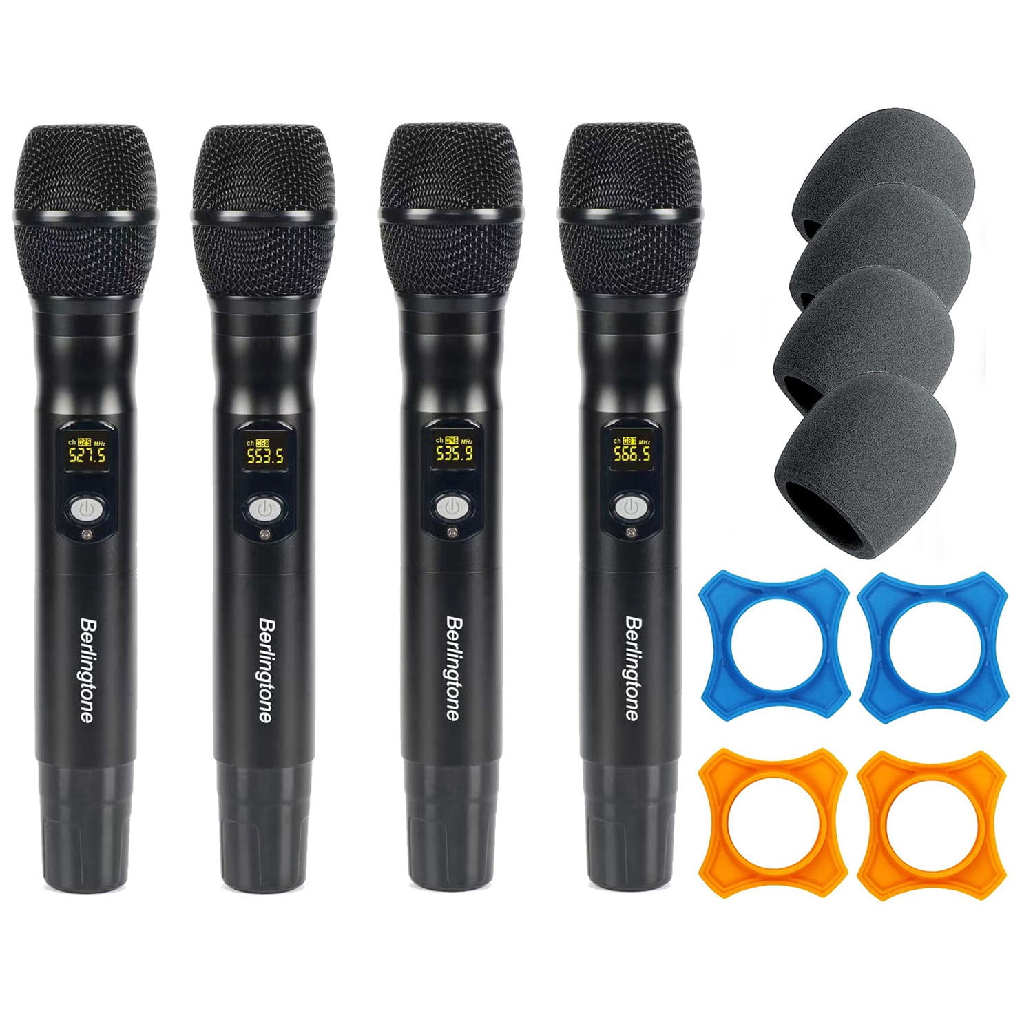 Berlingtone BR-400UM Professional 4-Channel UHF Wireless Handheld Dynamic Microphone Systems, Fixed Frequency Channel Metal Mic and receiver, Singing, Wedding, Church, DJ, karaoke, up to 260ft Range