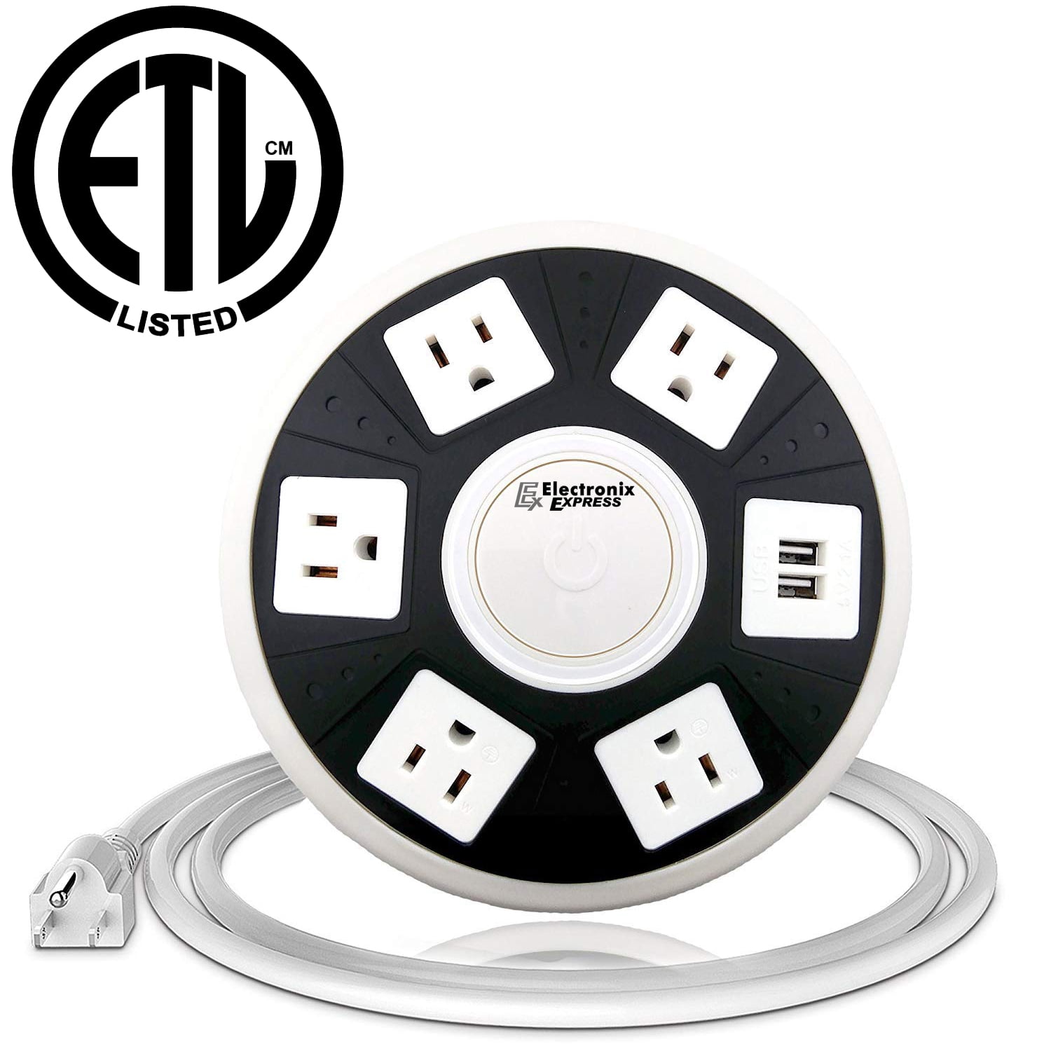 ETL Certified Round Power Strip - 5 Outlets with Surge Protection, 2 ...