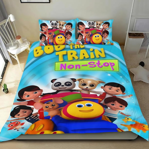 Bob el Tren Conjunto de sábanas temático, trío de piezas, cómodo y amigable con la piel, diseño único, regalo de decoración para el hogar para familiares, amigos y fans, 90 cm * 190 cm
