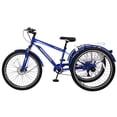 thumbnail image 2 of MOPHOTO 24" Mountain Tricycle 7 Speed Adult Cruiser Trike, Cargo Basket, Blue Adult Tricycle, 2 of 8