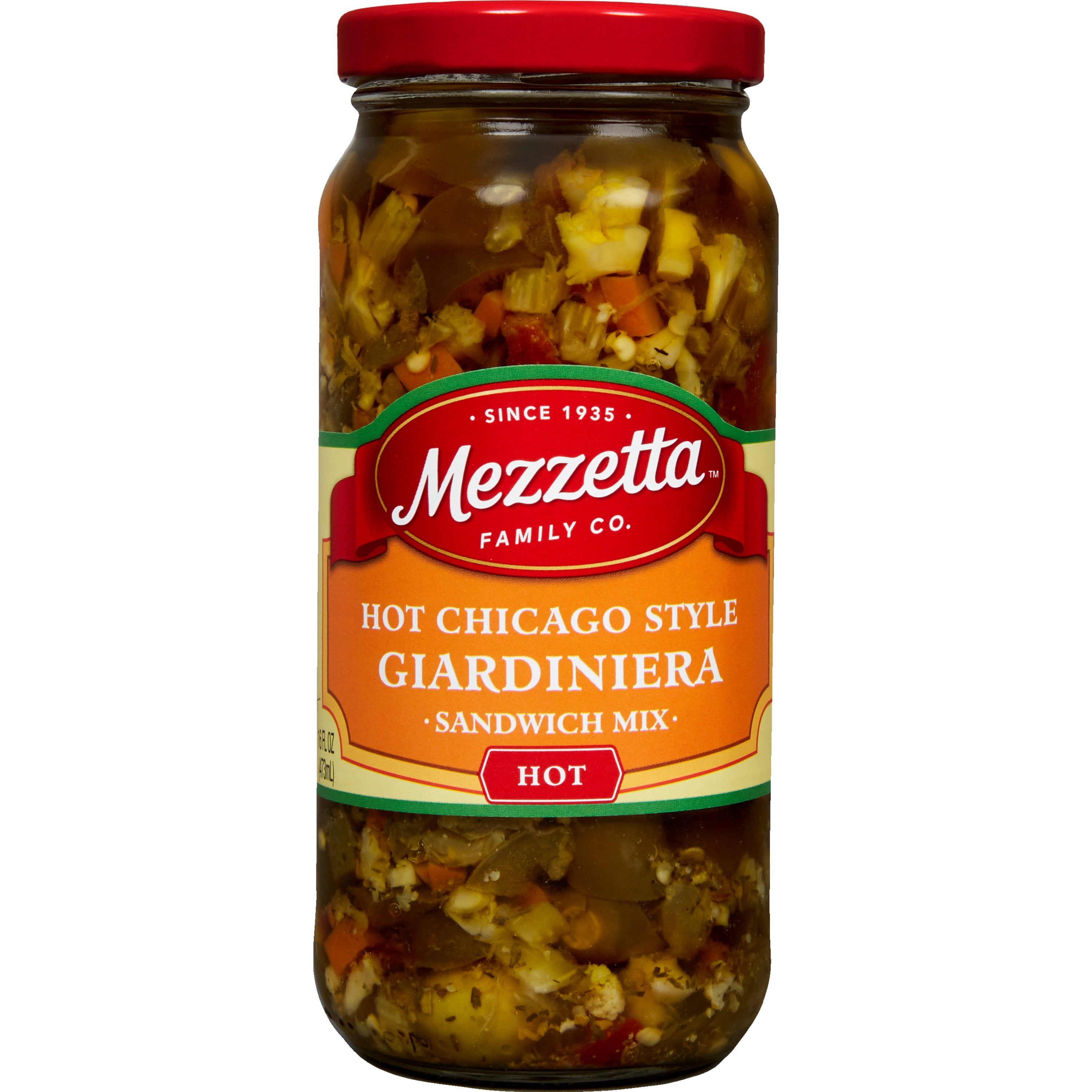 (3 pack) Mezzetta Hot Chicago Style Giardiniera Sandwich Mix, 16 fl oz Jar