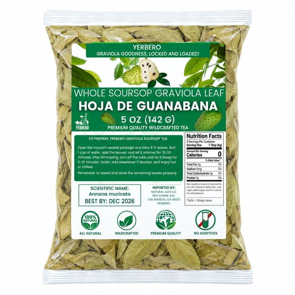Yerbero Whole Graviola Soursop Leaves, Loose-Leaf Herbal Tea, 5 oz
