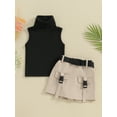 thumbnail image 2 of Bslissey Toddler Baby Girls 2Pcs Summer Outfits Sleeveless Turtleneck Vest + Pockets Cargo Skirt with Belt 6M 12M 18M 24M 3T 4T Kids Casual Solid Color Skirt Sets, 2 of 8