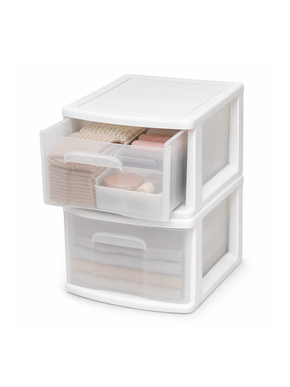 Open Box Homz Plastic 1 Drawer Medium Storage Cart White w/Clear Drawer, 2 Pack