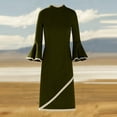 thumbnail image 5 of Gamivast Formal Dress for Women Long Bell Sleeve Midi Dress Slim Fit Cocktail Dress Mock Neck High Slit Contrast Trim Elegant Evening Party Wear, 5 of 7