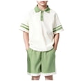 thumbnail image 2 of CHUMUD Garçons Filles Uniforme de Rentrée Chemise de Golf pour Enfants et Ensemble de Shorts 2 Pcs Tenue d'Été à Blocs de Couleur Décontractée 4-16 Ans, 2 of 7