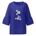thumbnail image 3 of Hauts d'Été pour Femmes 2023 Mode Femmes Été Imprimé Trois Quarts Manches Courtes Col Rond Régulier T-Shirt Bohème Grande Taille pour Femmes, 3 of 4