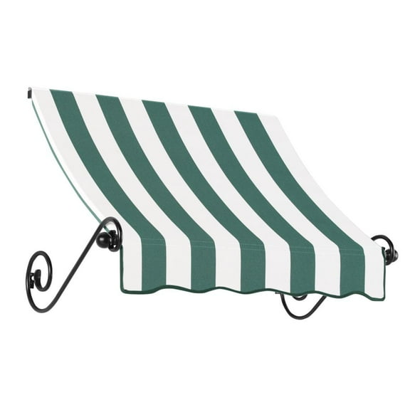 Awntech 4.375 ft Charleston Fixed Awning Acrylic Fabric, Forest/White Stripe