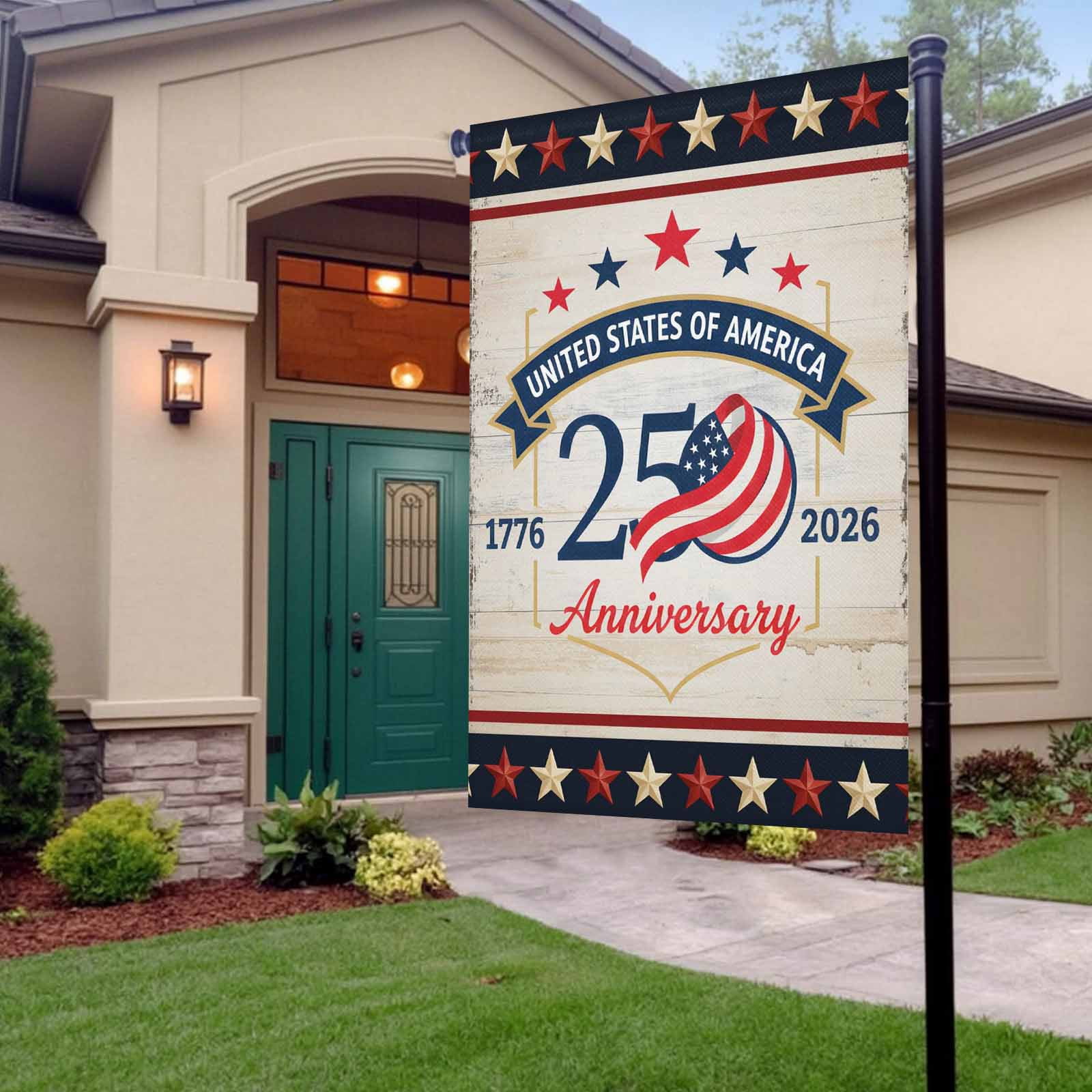 4th of July Garden Flags 250 Years Anniversary Garden Flag Double Sided Welcome Flag Retro Patriotic Stars USA Flag Independence Day Yard Flags for Outdoor Lawn Porch Memorial Day Decor 28x40 Inch