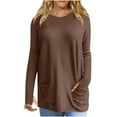 thumbnail image 2 of Womens Tops Long Sleeve Solid Round Neck Pocket Blouse Purple XXXXL, 2 of 6