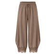 thumbnail image 4 of RUTAYY Women's Pants Knit Lace Capris Solid Color With Pockets Drawstring Elastic Waist Daily Wear Trendy Vacation Trousers, 4 of 6