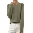 thumbnail image 2 of Women's Crew Neck Sweater Long Sleeve Solid Color Knit Pullover Top Casual Fall Spring Daily Wear, 2 of 6
