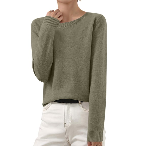 Ynynloco Women's Lightweight Soft Petite Crewneck Lightweight Solid Plain Sweaters Fall Winter Pullover Jumper Tops Ready to Wear Long Sleeve Knitted Pullover Tops