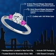 thumbnail image 2 of Gem Stone King 14K White Gold Moissanite and Pink Sapphire Engagement Ring for Women | 1.27 Cttw | Round 6.5MM | Gemstone Birthstone | Size 7, 2 of 6
