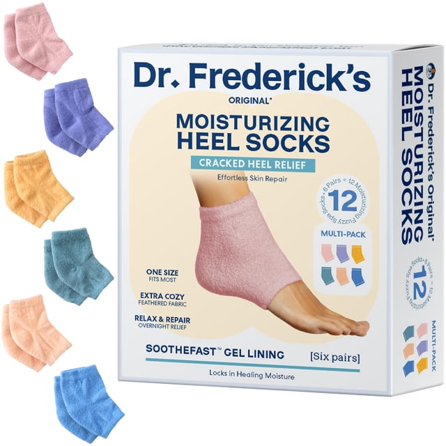 Dr. Frederick's Calcetines hidratantes originales para el talón, 6 pares, acogedores calcetines para dormir con forro de gel para mujeres y hombres, calmantes pies secos y agrietados, reparación del t