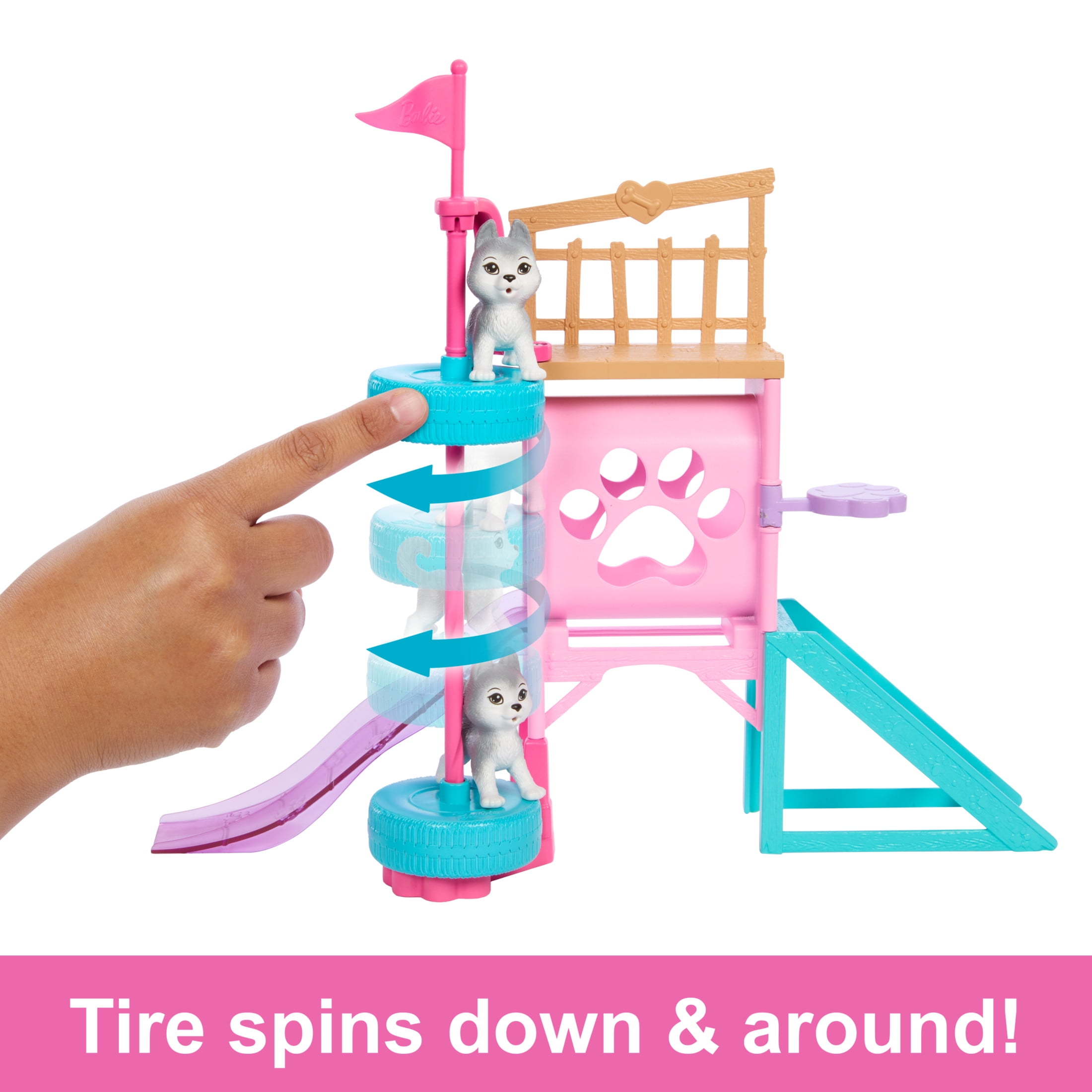 Barbie and Stacie to The Rescue Puppy Playground Playset with Doll, 3 Pet Dog Figures, Multicolor