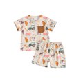 thumbnail image 2 of Musuos Toddler Boy Summer Farm Outfit 3 6 121 8 24M 3T Animal Print Pocket Short Sleeve Tops with Elastic Waist Shorts 2 Pcs Clothes, 2 of 9