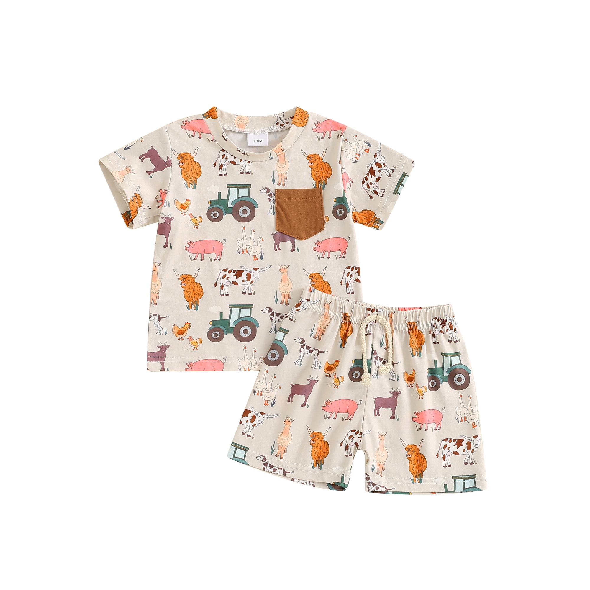 Gupgi Baby Boy Farm Outfits Tractor Animal Printed Short Sleeve T Shirts Tops and Elastic Waist Shorts Todler 2Pcs Summer Clothes Set Walmart